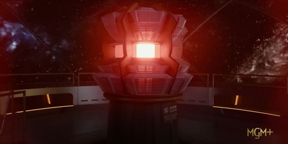 A gravity-wave lighthouse emits a red light in 'Beacon 21'