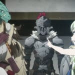 High Elf Archer points accusingly at Goblin Slayer.