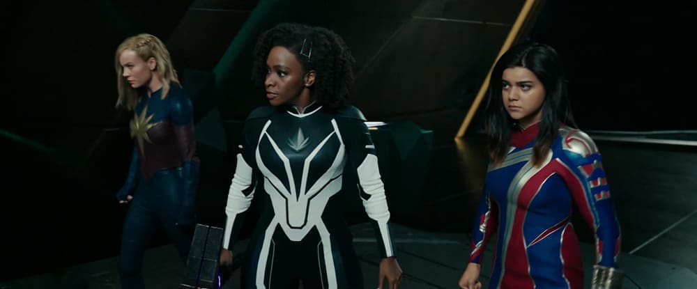 Brie Larson, Teyonah Parris, and Iman Vellani prepare for battle in 'The Marvels'