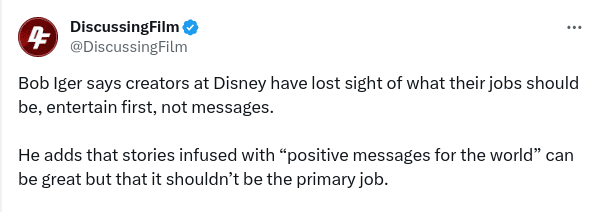 DiscussingFilm tweet Disney's Bob Iger's statement 