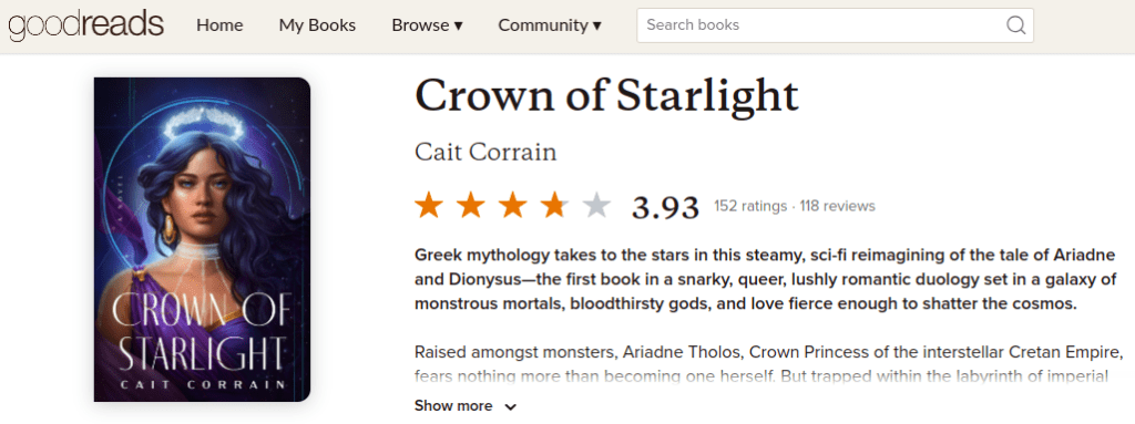 Screenshot Crown of Starlight Goodreads title page 