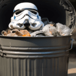 Star Wars stormtrooper in a trash can