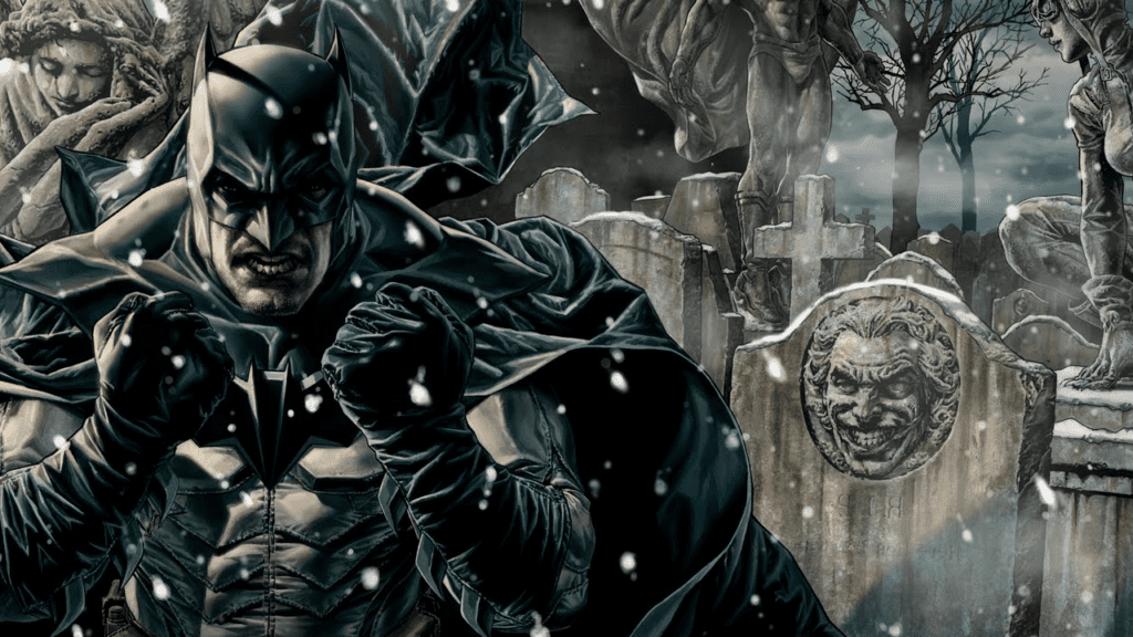 Batman: Noël in a graveyard during winter