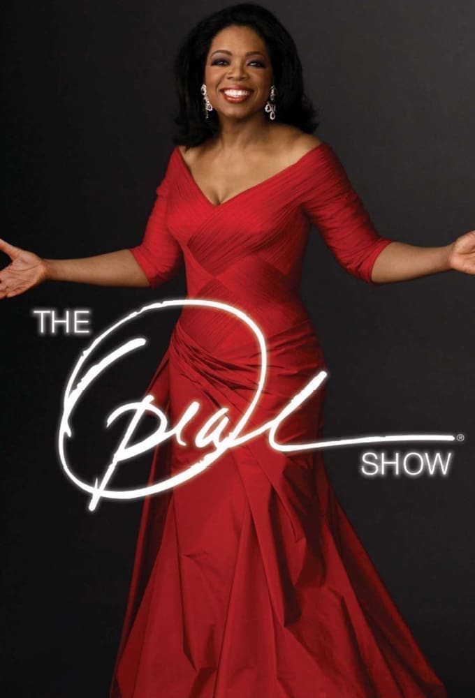 Oprah spreads her arms welcomingly in a poster for the Oprah show.