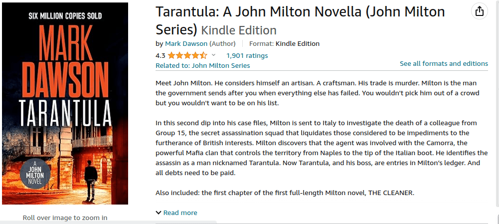 Screen shot Dawson's Tarantula Amazon page