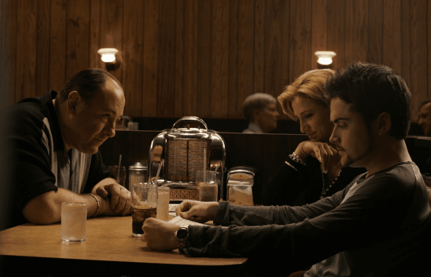 James Gandolfini, Edie Falco, David Chase, and Robert Iler in The Sopranos (1999)