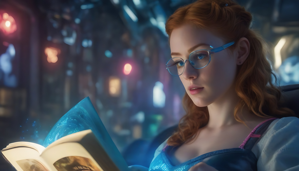 Pretty girl reading indie sci-fi book