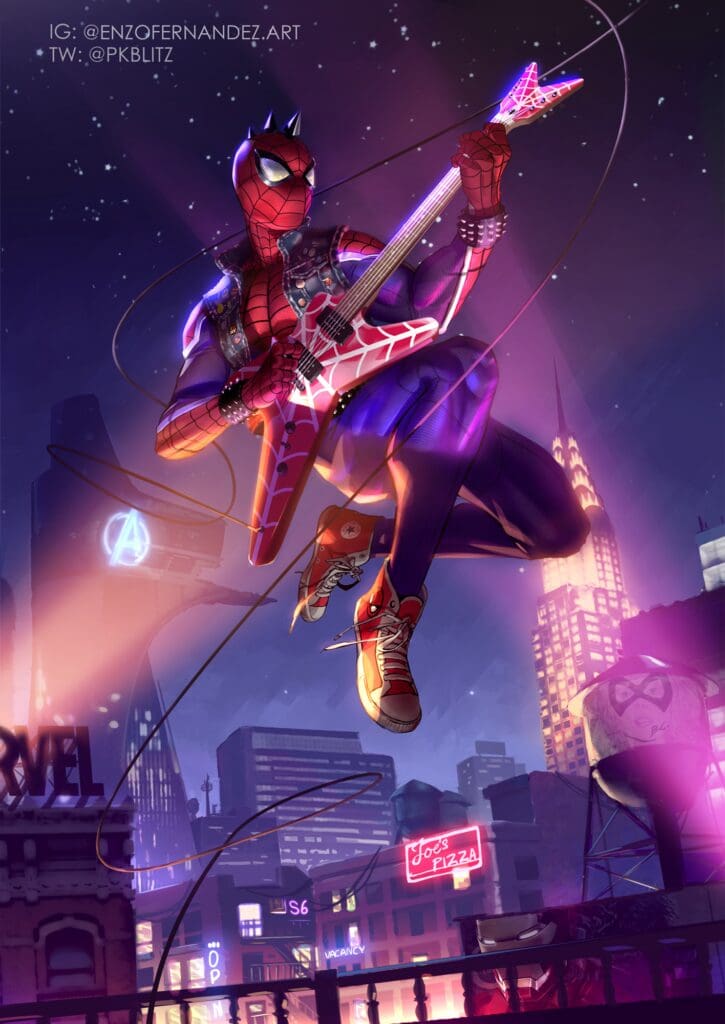 Spider-Verse, Spider-Punk, Hobie Brown, Spider-Man, Marvel Comics, superheroes, punk rock, alternate universe, multiverse, Spider-Gwen, Peni Parker, Spider-Ham, Spider-Man Noir, web-slingers, Peter Parker, Miles Morales