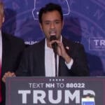 Vivek Ramaswamy speaks at a Donald Trump rally in New Hampshire after dropping out of the GOP Presidential Primary and endorsing the former President.