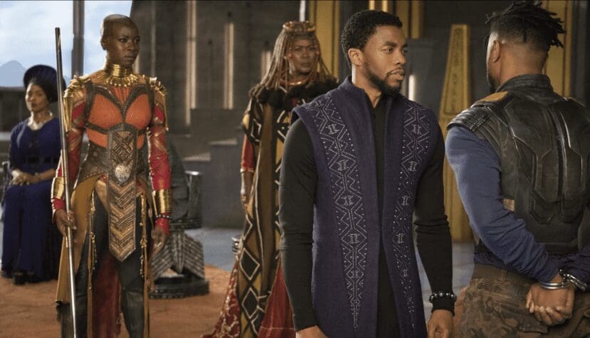 Michael B. Jordan, Chadwick Boseman, and Danai Gurira in Black Panther (2018) Screenshot