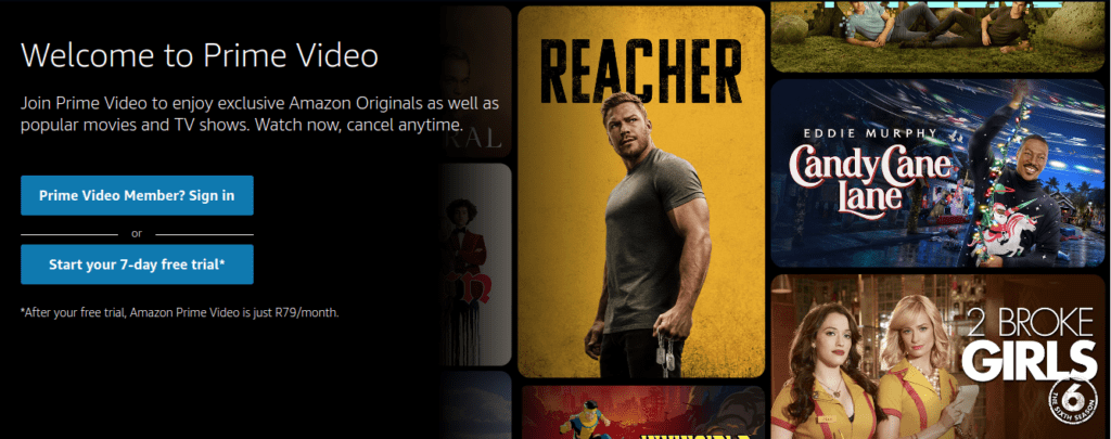 Amazon Prime Video Home Page Screenshot