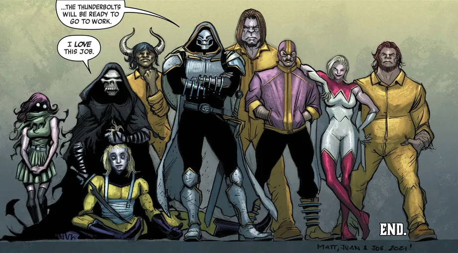 The Thunderbolts of Marvel’s King in Black event, including Batroc the Leaper and Taskmaster, among others. Art Matthew Rosenberg, Juan Ferreyra, Marvel Comics