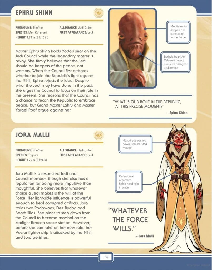 Ephru Shinn and Jora Malli, Star Wars The High Republic Character Encyclopedia