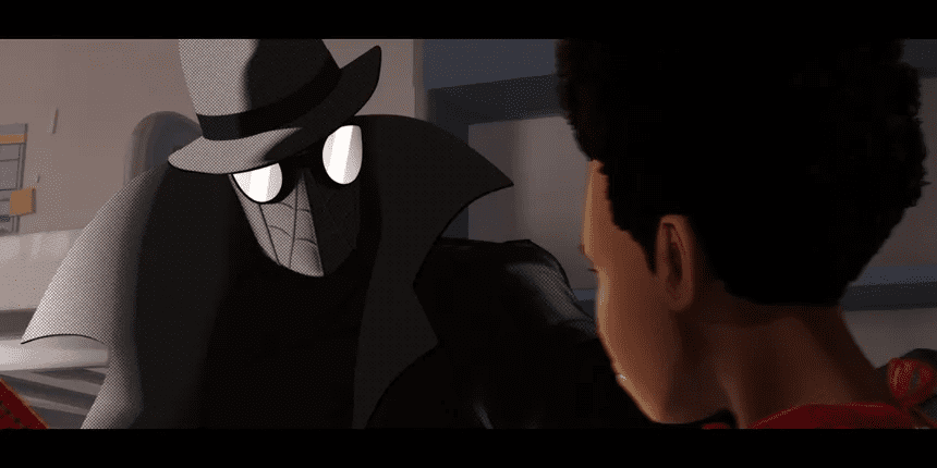 Nicholas Cage, Spider-Man Noir, noir, gritty, hard-boiled, 1930s, crime, corruption, moral ambiguity, noir tropes, noir detective, Spider-Man variant, Into the Spider-Verse