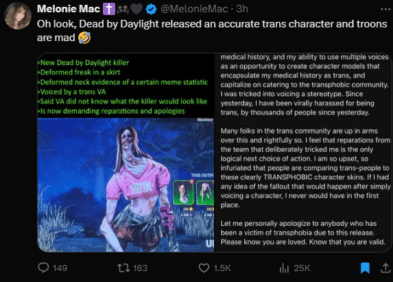 Dead by Daylight
Behavior Games
All Things Wicked update
Transphobia controversy
The Unknown killer
Transgender representation
Zoey Alexandria
Video game controversy