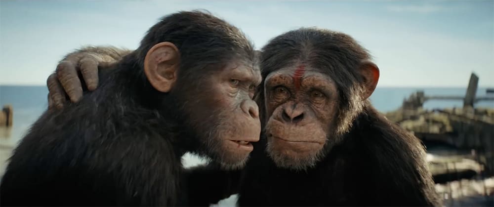 Noa (Owen Teague) hugs his mother in 'Kingdom of the Planet of the Apes